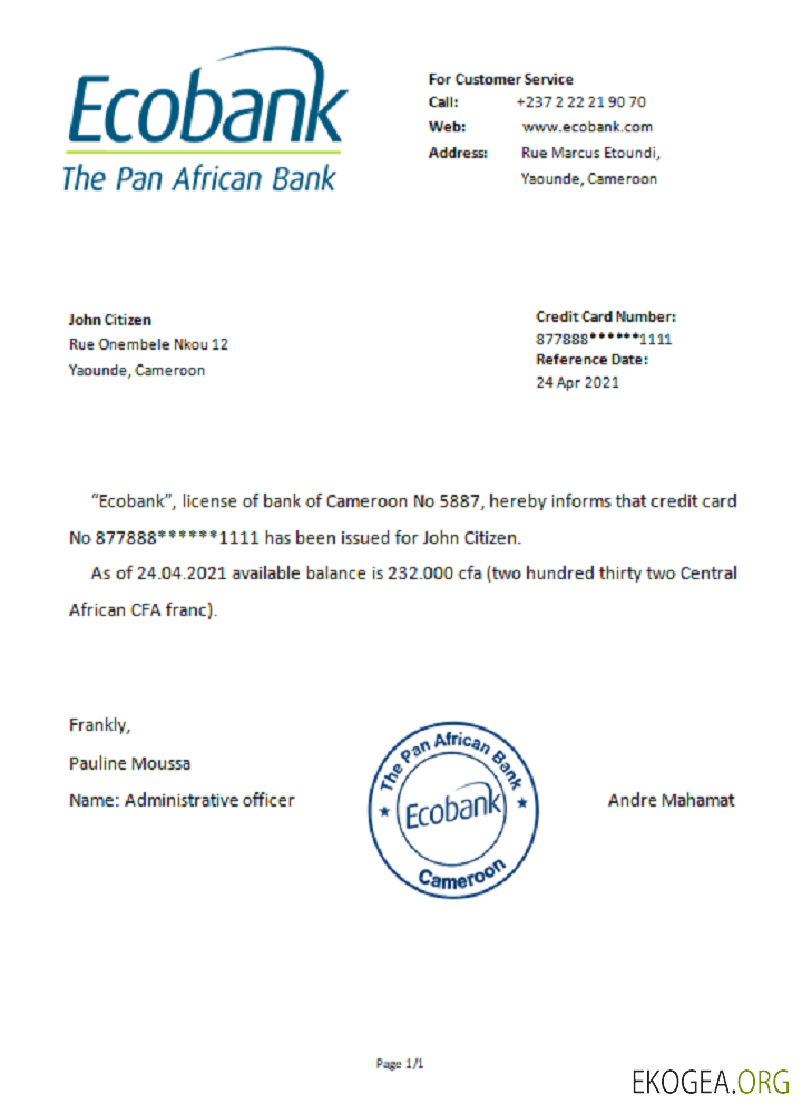 Cameroun , Ecobank , reference